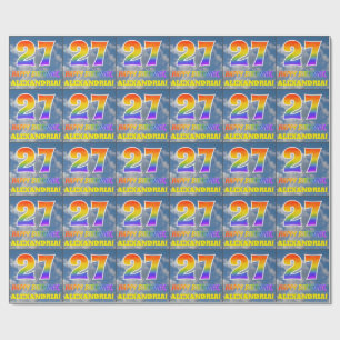 Papier Cadeau Rainbow Look "27" & "HAPPY BANTHDAY", Nuages, Sky