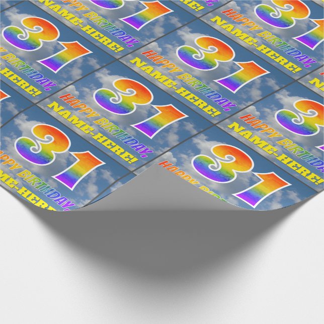 Papier Cadeau Rainbow Look "31" & "HAPPY BANTHDAY", Nuages, Sky (Coin)
