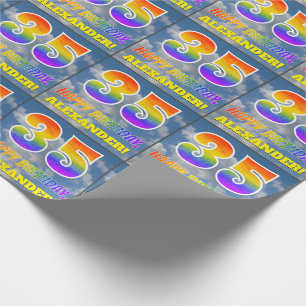 Papier Cadeau Rainbow Look "35" & "HAPPY BANTHDAY", Nuages, Sky
