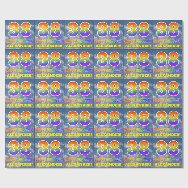 Papier Cadeau Rainbow Look "38" & "HAPPY BANTHDAY", Nuages, Sky (Plat)