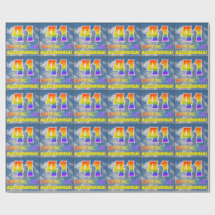 Papier Cadeau Rainbow Look "41" & "HAPPY BANTHDAY", Nuages, Sky