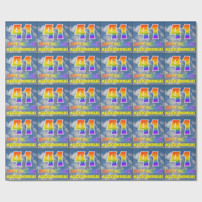 Papier Cadeau Rainbow Look "41" & "HAPPY BANTHDAY", Nuages, Sky (Plat)
