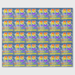 Papier Cadeau Rainbow Look "45" & "HAPPY BANTHDAY", Nuages, Sky