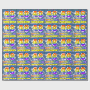 Papier Cadeau Rainbow Look "48" & "HAPPY BANTHDAY", Nuages, Sky