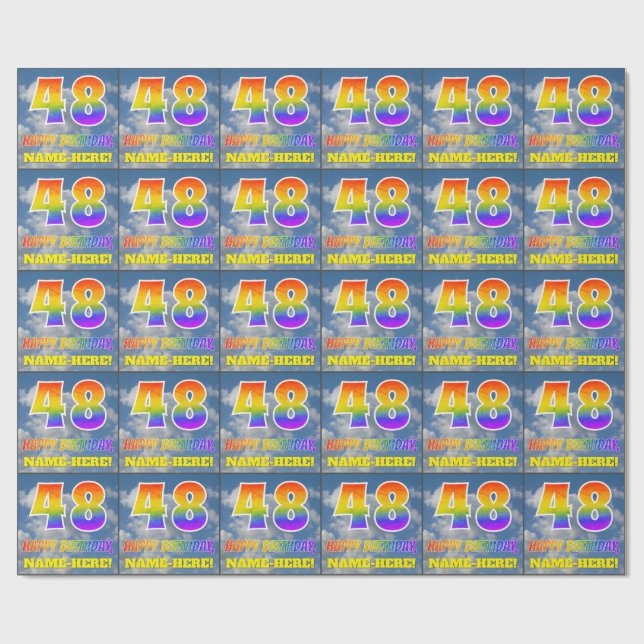 Papier Cadeau Rainbow Look "48" & "HAPPY BANTHDAY", Nuages, Sky (Plat)