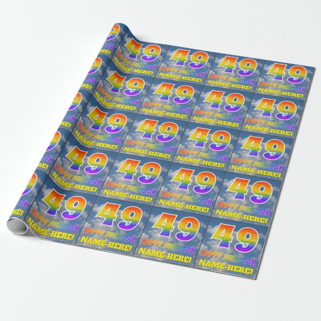 Papier Cadeau Rainbow Look "49" & "HAPPY BANTHDAY", Nuages, Sky (Déroulé)