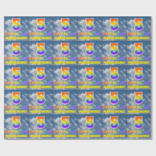 Papier Cadeau Rainbow Look "5" & "HEUREUX ANNIVERSAIRE", Nuages,