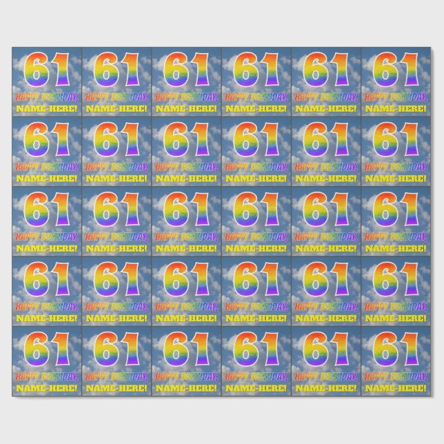 Papier Cadeau Rainbow Look "61" & "HAPPY BANTHDAY", Nuages, Sky (Plat)