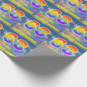 Papier Cadeau Rainbow Look "63" & "HAPPY BANTHDAY", Nuages, Sky