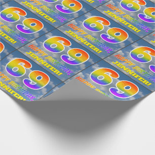 Papier Cadeau Rainbow Look "69" & "HAPPY BANTHDAY", Nuages, Sky