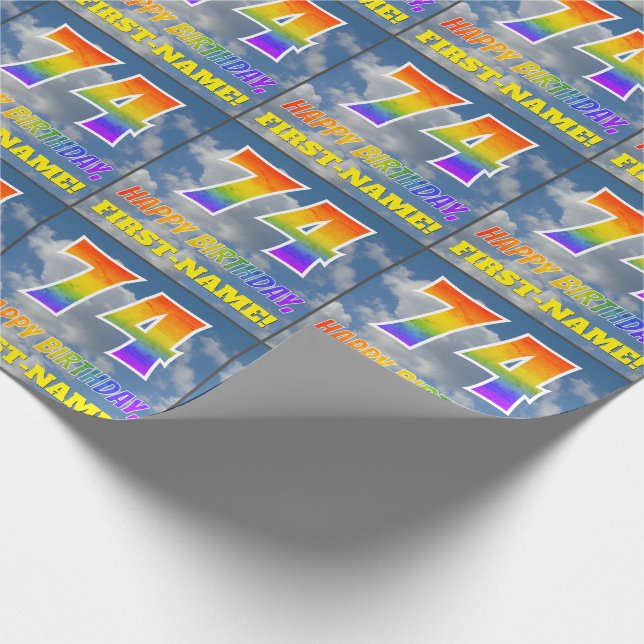 Papier Cadeau Rainbow Look "74" & "HAPPY BANTHDAY", Nuages, Sky (Coin)