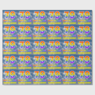 Papier Cadeau Rainbow Look "79" & "HAPPY BANTHDAY", Nuages, Sky