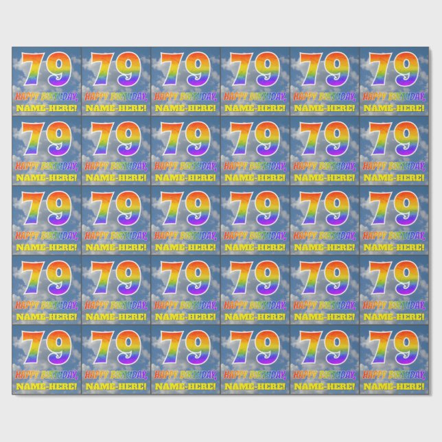 Papier Cadeau Rainbow Look "79" & "HAPPY BANTHDAY", Nuages, Sky (Plat)