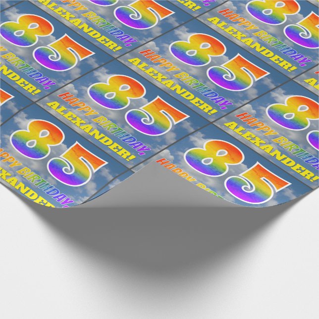 Papier Cadeau Rainbow Look "85" & "HAPPY BANTHDAY", Nuages, Sky (Coin)