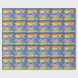 Papier Cadeau Rainbow Look "87" & "HAPPY BANTHDAY", Nuages, Sky