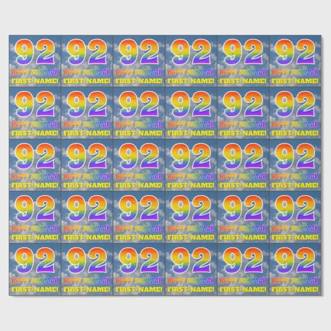 Papier Cadeau Rainbow Look "92" & "HAPPY BANTHDAY", Nuages, Sky (Plat)
