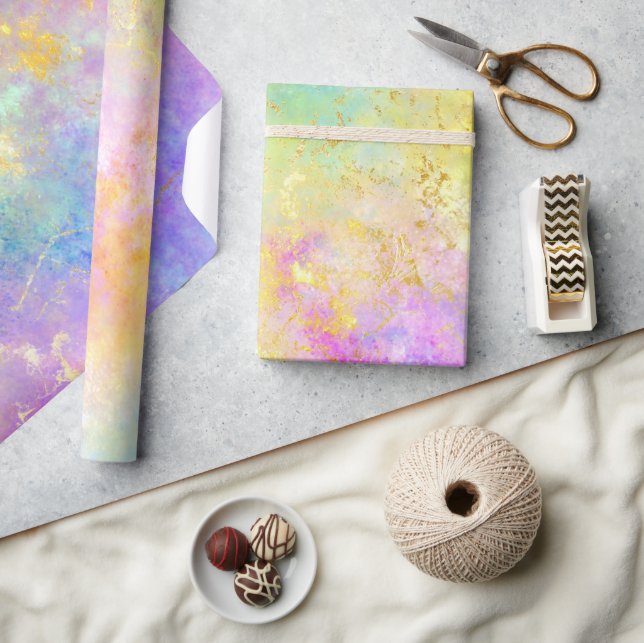 Papier Cadeau Rainbow Ombre et Gold Fire Opal Motif (Artisanat)