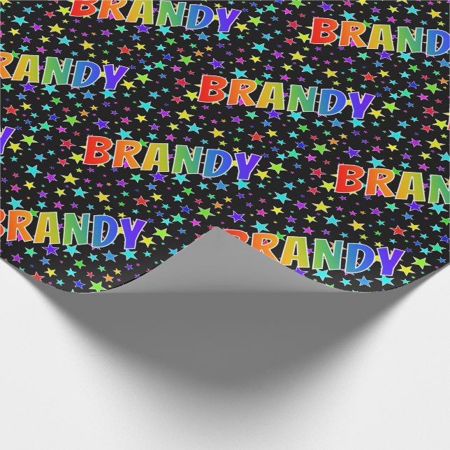 Papier Cadeau Rainbow Prénom "BRANDY" + Stars (Coin)