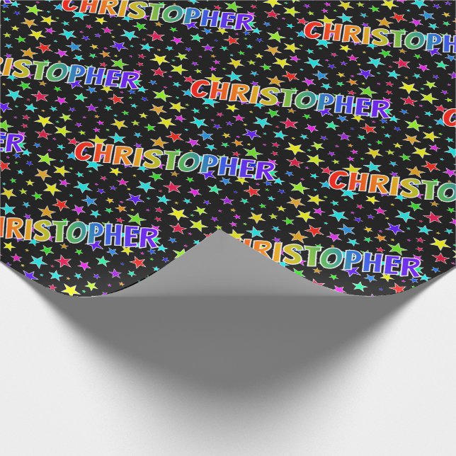 Papier Cadeau Rainbow Prénom "CHRISTOPHER" + Étoiles (Coin)