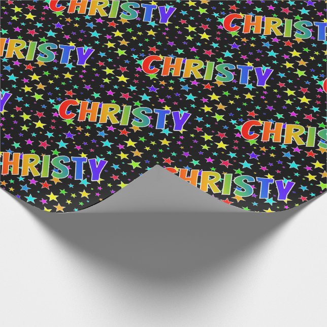 Papier Cadeau Rainbow Prénom "CHRISTY" + Stars (Coin)