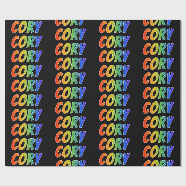 Papier Cadeau Rainbow Prénom "CORY"; Amusant et coloré (Plat)