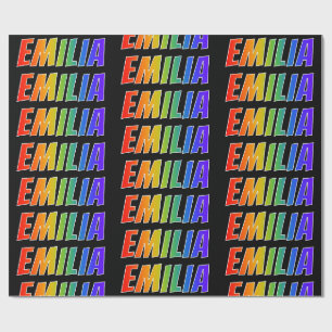 Papier Cadeau Rainbow prénom "EMILIA"; Amusant et coloré