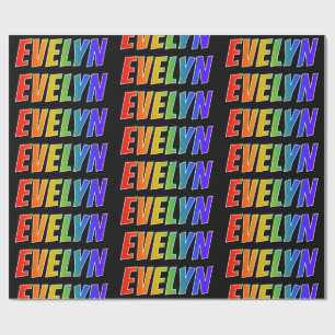 Papier Cadeau Rainbow Prénom "EVELYN"; Amusant et coloré