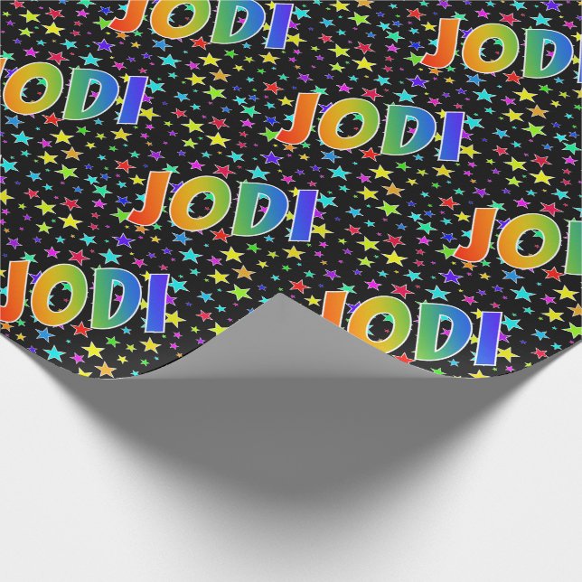 Papier Cadeau Rainbow Prénom "JODI" + Stars (Coin)