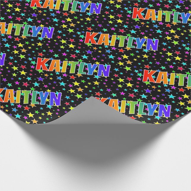 Papier Cadeau Rainbow Prénom "KAITLYN" + Stars (Coin)