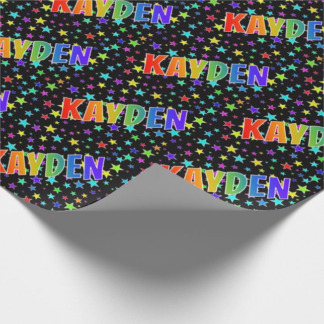 Papier Cadeau Rainbow Prénom "KAYDEN" + Stars (Coin)