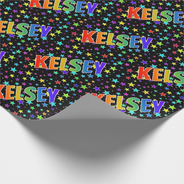Papier Cadeau Rainbow Prénom "KELSEY" + Stars (Coin)