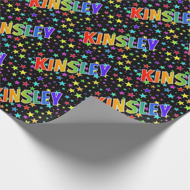 Papier Cadeau Rainbow Prénom "KINSLEY" + Stars (Coin)