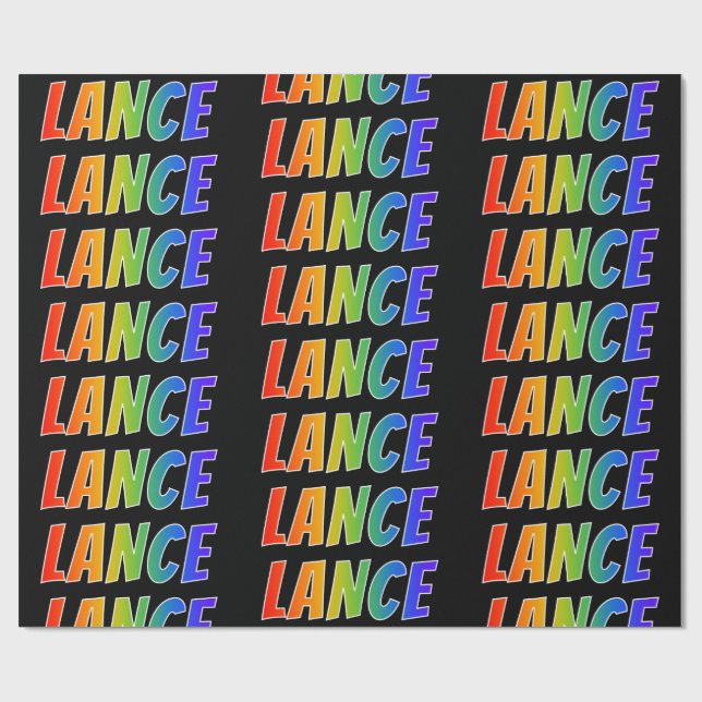 Papier Cadeau Rainbow Prénom "LANCE"; Amusant et coloré (Plat)
