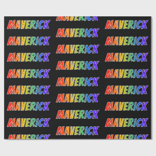 Papier Cadeau Rainbow Prénom "MAVERICK"; Amusant et coloré
