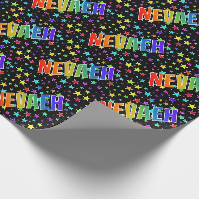 Papier Cadeau Rainbow Prénom "NEVAEH" + Stars (Coin)