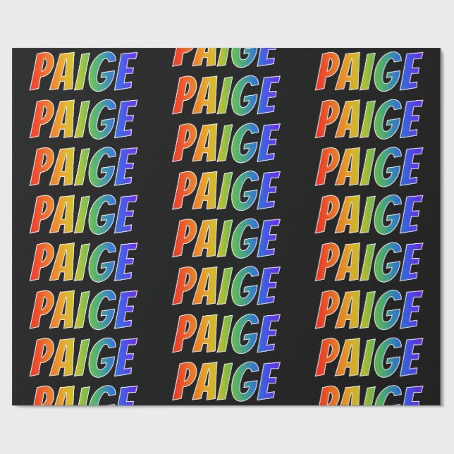 Papier Cadeau Rainbow Prénom "PAIGE"; Amusant et coloré (Plat)