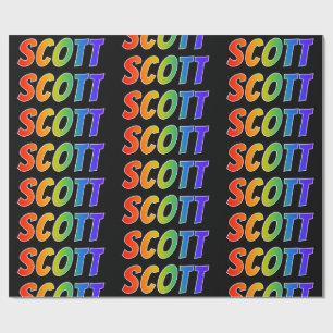 Papier Cadeau Rainbow prénom "SCOTT"; amusant et coloré