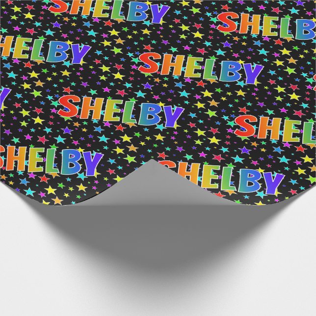 Papier Cadeau Rainbow Prénom "SHELBY" + Stars (Coin)