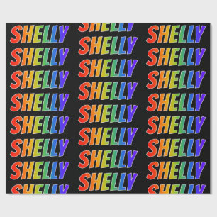 Papier Cadeau Rainbow prénom "SHELLY"; Amusant et coloré