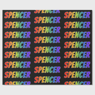 Papier Cadeau Rainbow Prénom "SPENCER"; Amusant et coloré
