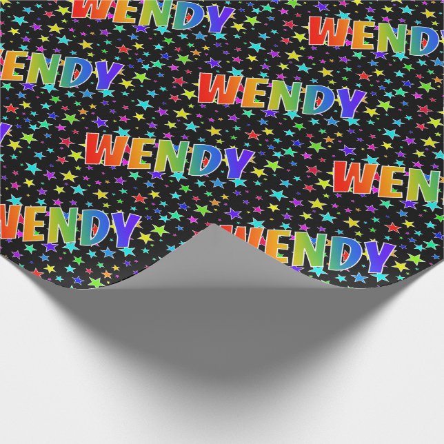 Papier Cadeau Rainbow Prénom "WENDY" + Stars (Coin)