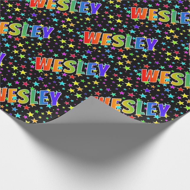 Papier Cadeau Rainbow Prénom "WESLEY" + Stars (Coin)
