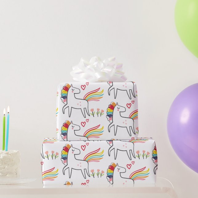 Papier Cadeau Rainbow Unicorn Birthday Custom Name (Cadeaux de fête)