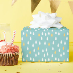 Papier Cadeau Rainy Day Mint Green Yellow White Raindrops