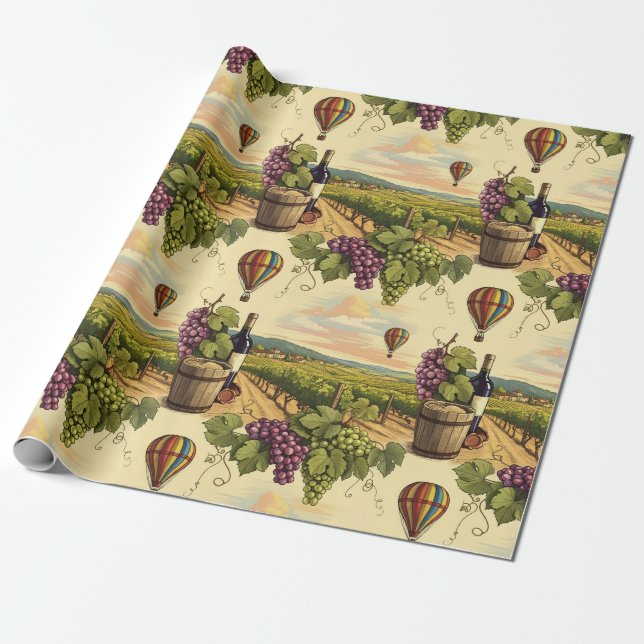 Papier Cadeau Raisins de campagne et ballons à air chaud (Déroulé)
