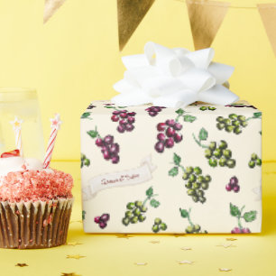 Papier Cadeau Raisins de vin élégants personnalisés Aquarelle un