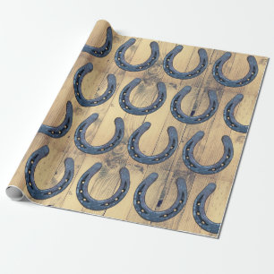 Papier Cadeau Ranch Rustic Horse Horseshoes & Barn Wood Planks