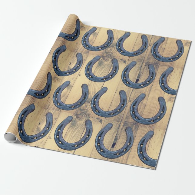 Papier Cadeau Ranch Rustic Horse Horseshoes & Barn Wood Planks (Déroulé)