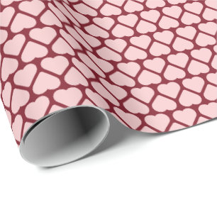 Papier Cadeau Rangées simples de petits cœurs roses sur fond rou