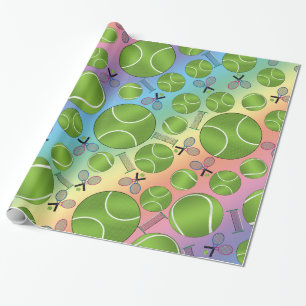 Papier Cadeau Raquettes et filets de tennis arc-en-ciel